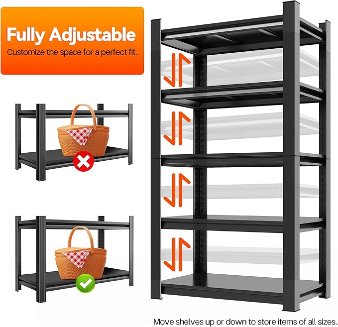 31" H Heavy Duty Garage Shelving Unit, 20" W Adjustable Metal Storage Rack, 4-Tier Metal Shelves, 14" D Industrial Shelving for Garage, Basement, Workshop, Heavy Duty Storage Shelf