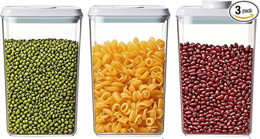 Airtight Food Storage Containers with Lids Airtight Pop Up Containers with Labels Pasta Organizer for Kitchen Pantry Cereal Snack Flour Sugar Coffee, 2700ml / 2.85qt-NeatNest