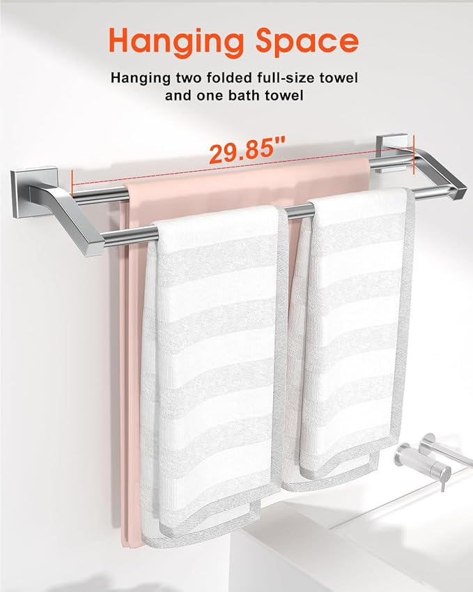 Alise Double Bath Towel Bars Towel Racks for Bathroom,Wall Mount Towel Holder Heavy Duty SUS304 Stainless Steel Towel Hanger Towel Rail,Brushed Nickel 32 Inch