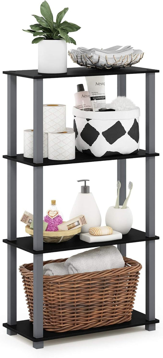 Furinno Turn-N-Tube 4-Tier Multipurpose Shelf Display Rack, Square Tube, Black/Grey-NeatNest