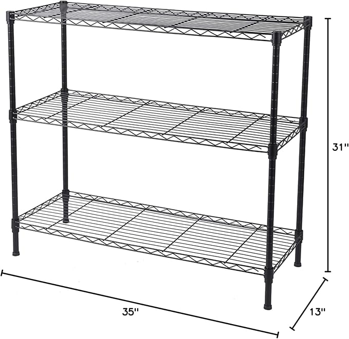 3 Tier Adjustable Storage Shelf Metal Storage Rack Wire Shelving Unit Storage Shelves for Pantry Closet Kitchen Laundry Bathroom (Black3-3-Tier)