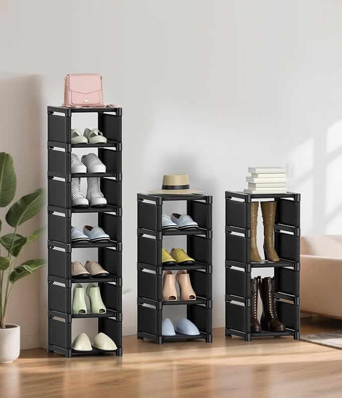 8-Tier Shoe Rack Organizer,Vertical Narrow Space Saving Storage Metal Free Standing Corner Shelf for Closet Entryway Bedroom Garage-NeatNest