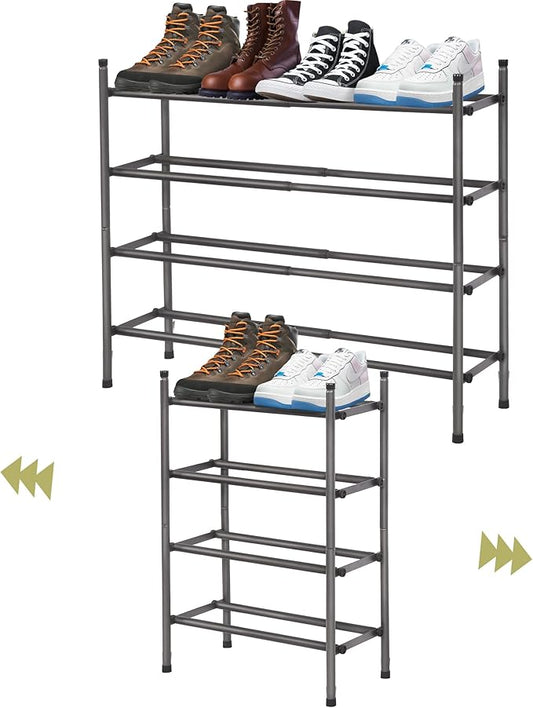 Shoe Rack, Expandable Shoe Storage Organizer for Closet, 4 Tier Metal Shoe Rack for Entryway, Adjustable Small Shoe Shelf for Front Door Entrance, Small Space, Garage-NeatNest