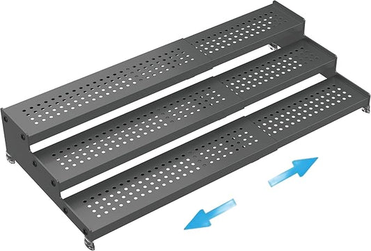 Expandable Spice Rack organizer with 3-Tier step shelf,Modern Design heavy duty,Non Skid and Visibility ,Great for Kitchen Cabinet,Bathroom,dressing table,Cupboard, Pantry and more(1PACK/GUN-GREY)-NeatNest