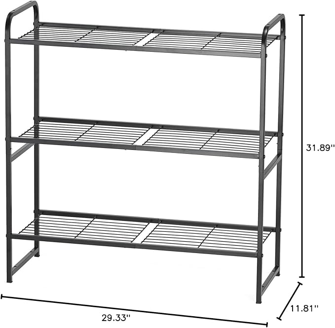 3 Tier Shelving Unit, Heavy Duty Metal Wire Shelf 30.75 Inch Wide Storage Rack for Pantry Kitchen Closet, Stackable & Adjustable, Black