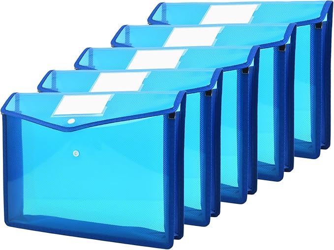 Expanding File Folder Document Organizer with Snap Button, Waterproof Transparent Document Bag, 2.8" Expansion, Letter A4 Expandable File Folder for Home School Office Organization，5 Pack