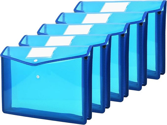 Expanding File Folder Document Organizer with Snap Button, Waterproof Transparent Document Bag, 2.8" Expansion, Letter A4 Expandable File Folder for Home School Office Organization，5 Pack