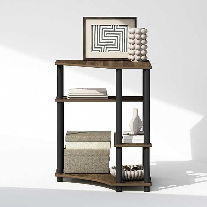 Furinno Turn-N-Tube Multipurpose Corner Shelf, Display Rack, Bookshelf, Columbia Walnut/Black-NeatNest