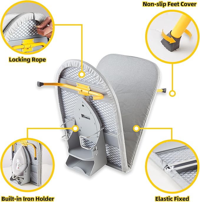 Foldable Ironing Board, 13"x35" Folding Tabletop Small Ironing Board with Iron Holder and Wall Mount Space-Saving, Grey