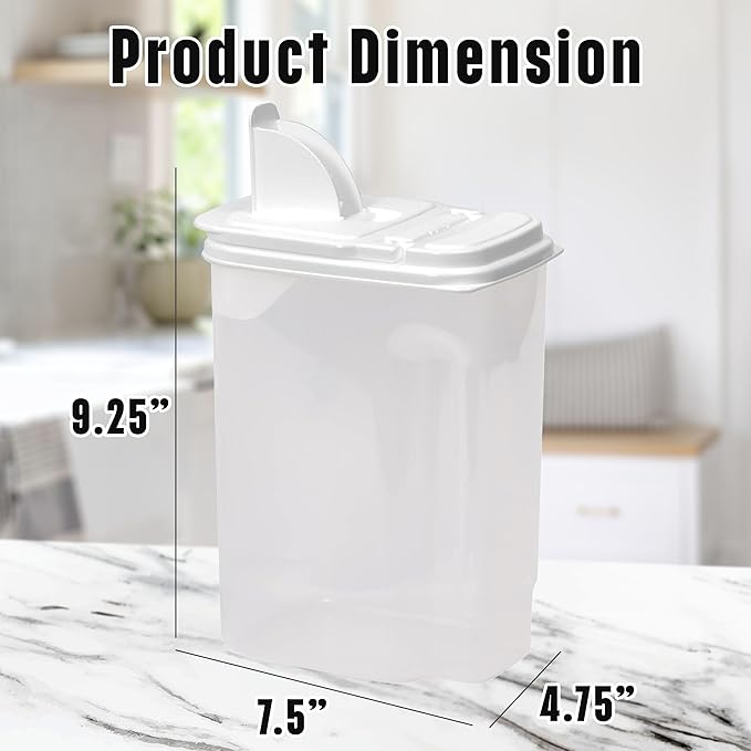 Buddeez Large Food Storage Container - 3.75 Quart Sugar Buddy, All Purpose Clear Kitchen Organization and Storage - Sugar, Flour, Cereal, Rice Dispenser, EZ Pour Spout & Easy Grip Handle (White Lid)-NeatNest