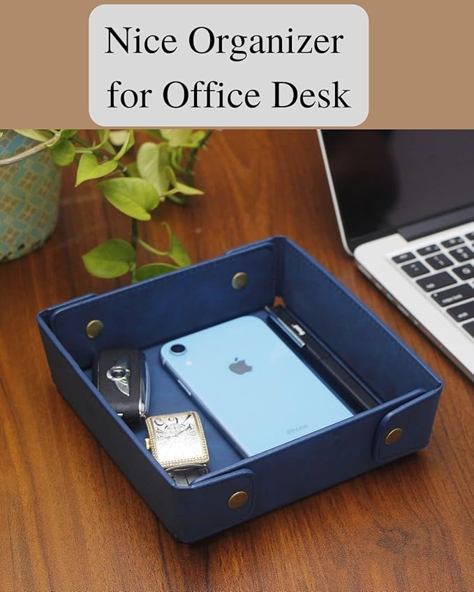 CASIRENA Father's Day Gifts Faux Leather Valet Tray Organizer for Men - Catch-All Tray for Entryway Table Key, Wallet, Watch, Coin Change, Phone, Dresser EDC Dump Jewelry, Bedside Nightstand Desk-top-NeatNest