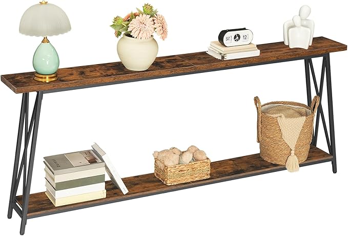 78.7" Console Table, Industrial Entryway Table, Extra Long Sofa Table Behind Couch, X-Shaped Support, for Entryway, Hallway, Living Room, Rustic Brown CTHR5001-NeatNest
