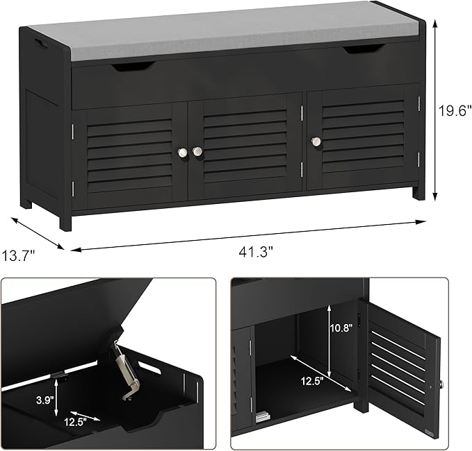 ChooChoo 41.3" Shoe Storage Bench with Lift Top Storage, Entryway Bench with Cushioned Seat, Adjustable Shelf, Shoe Cabinet with Hidden Space, for Entryway, Bedroom, Living Room, Black-NeatNest