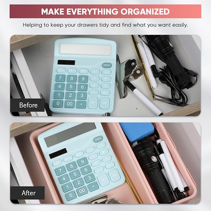32 Pcs Desk Drawer Organizer Office Organization Tray Versatile Vanity Organizer with Nonslip Pads Makeup for Divider Drawer Storage Box Container for Kitchen Bedroom(Pink)