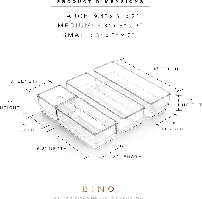 BINO 4-Piece Modular Drawer Bin Set | Bathroom & Vanity Drawer Organizer Trays - Small-NeatNest