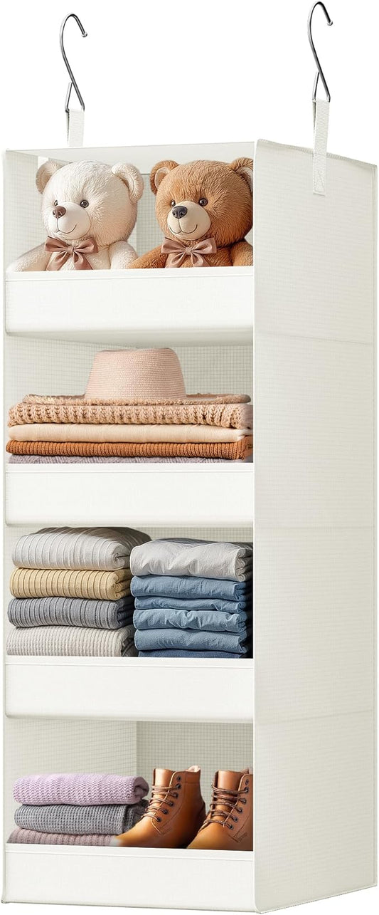 GRANNY SAYS 4-Shelf Hanging Organizer, Closet Hanging Shelves, Closet Hanging Storage Organizers, Organization for Bedroom, Living Room, Baby Nursery, Camper Accessories, Beige, 1-Pack-NeatNest