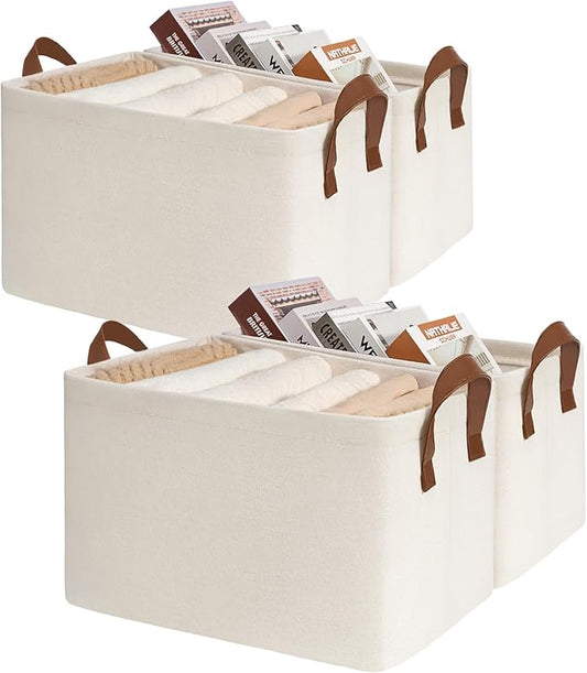 CHICVITA Closet Storage Bins Storage Baskets for Shelves, Baskets for Organizing, Closet Organizers and Storage, Cube Storage Bins, 16 ¾" L x 11" W x 9 ¾" H, Beige, 4-Pack
