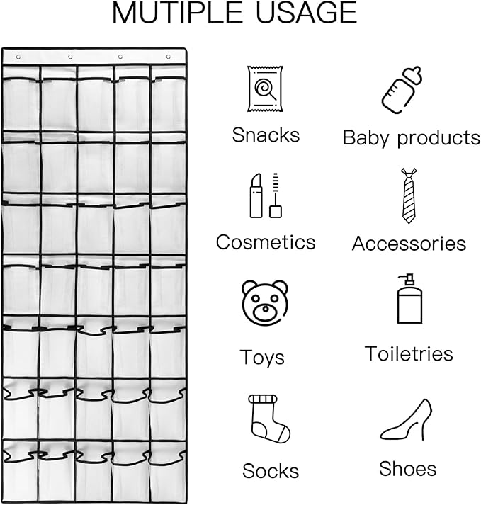 1 Pack 35 Breathable Mesh Pockets Large Hanging Shoe Organizer Over The Door Shoe Rack for Closet Door Storage Shoe Holder Hanger, 4Hooks, White (67.7'' x 26.4'')-NeatNest