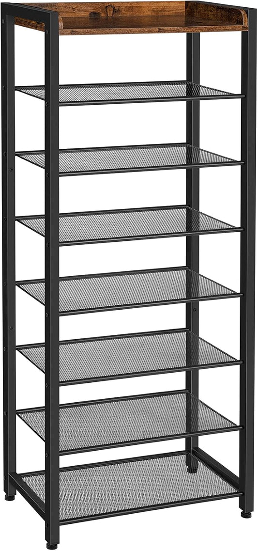 HOOBRO 8-Tier Shoe Rack, 20.5" L Shoe Storage Organizer, Narrow Shoe Shelf, Saving Space, Stable and Sturdy, Hold 14-16 Pairs of Shoes, for Entryway, Hallway, Living Room, Rustic Brown BF48XJ01-NeatNest