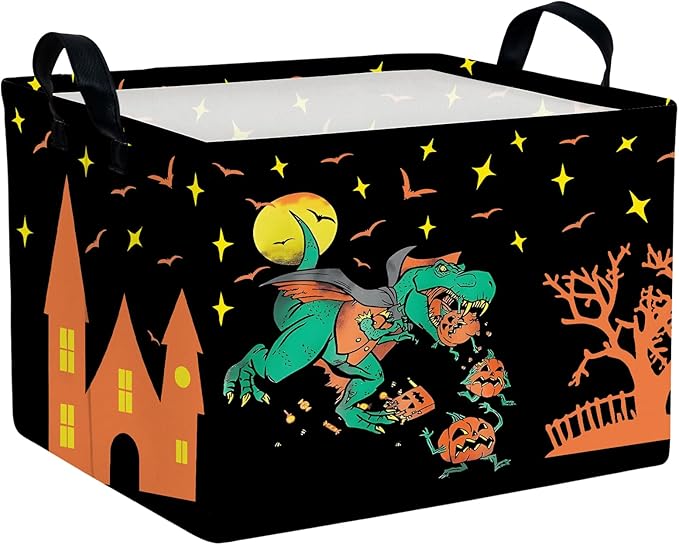 Halloween Basket Gift Cute Pumpkin Ghost Parties Decor Kid Trick or Treat Basket for Boys and Girls Rectangular Storage Bin Box (Dinosaur)-NeatNest