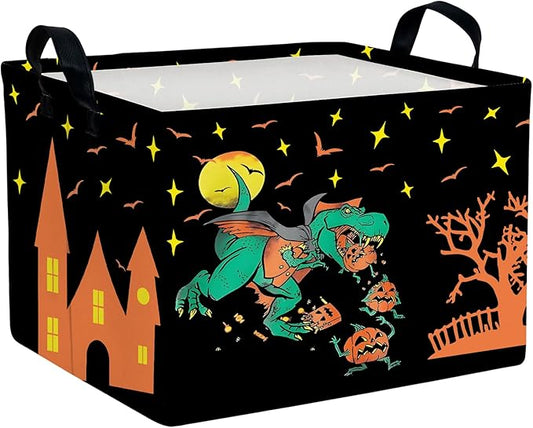Halloween Basket Gift Cute Pumpkin Ghost Parties Decor Kid Trick or Treat Basket for Boys and Girls Rectangular Storage Bin Box (Dinosaur)-NeatNest