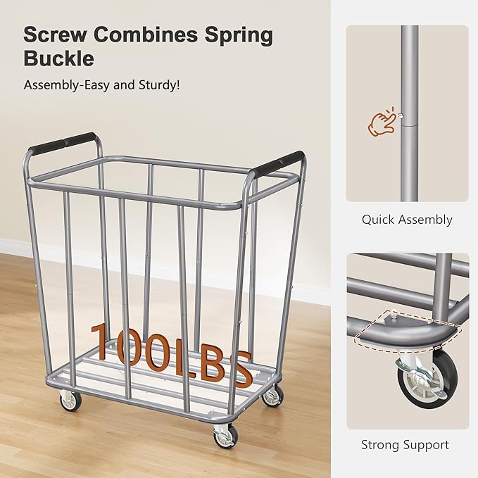 Hoctieon Large Laundry Cart with Wheels, 400L Heavy Duty Laundry Basket Organizer, Rolling Hamper Sorter for Clothes Storage, Industrial Dirty Clothes Hamper for Home & Hotel, Gray-NeatNest
