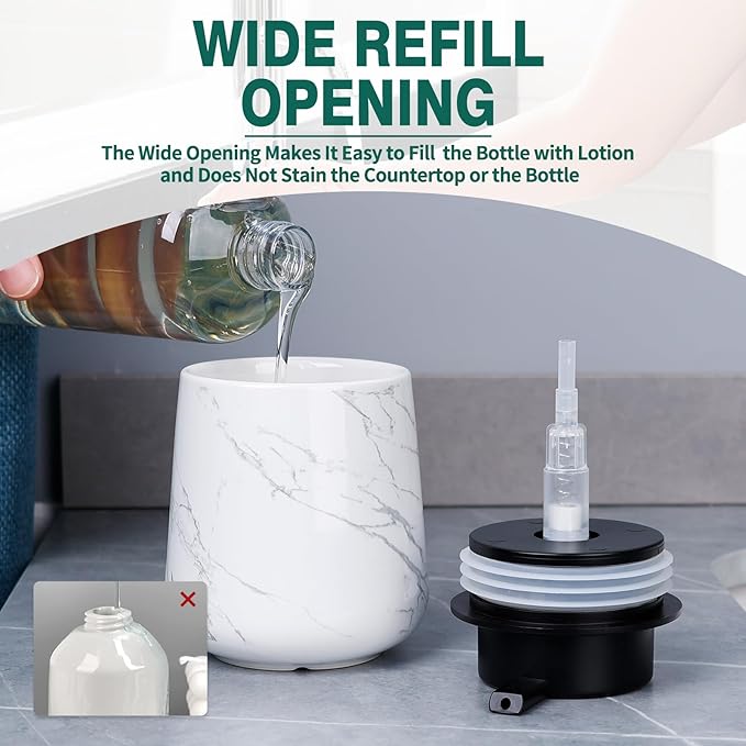 Bosilunlife Hand Soap Dispenser - Marble Lotion Dispenser 12Oz Ceramic Soap Dispenser Bathroom Refillable Liquid Pump Dispenser for Bathroom Kitchen Dispenser for Dish Soap with Easy-to-Press Pump-NeatNest