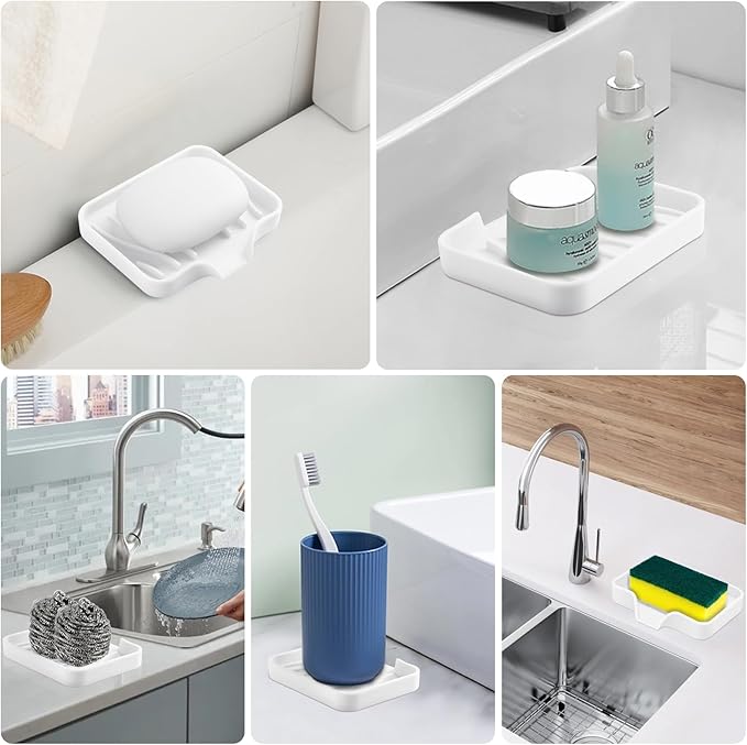 2PCS Self Draining Soap Holder,Spofit Silicone Soap Dish, Suitable for for Kitchen, Bathroom, Shower, Bath Tub,Soap Container (White)-NeatNest