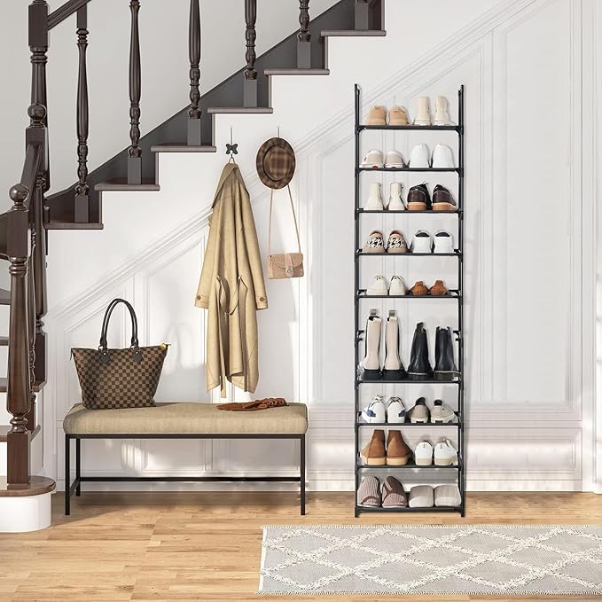 Shoe Rack 10 Tier Tall Shoe Storage Organizer,20-25 Pairs Shoe Storage Metal Shoe Shelf, Stackable Shoe Stand Organizer for Narrow Space Closet Entryway Hallway-NeatNest