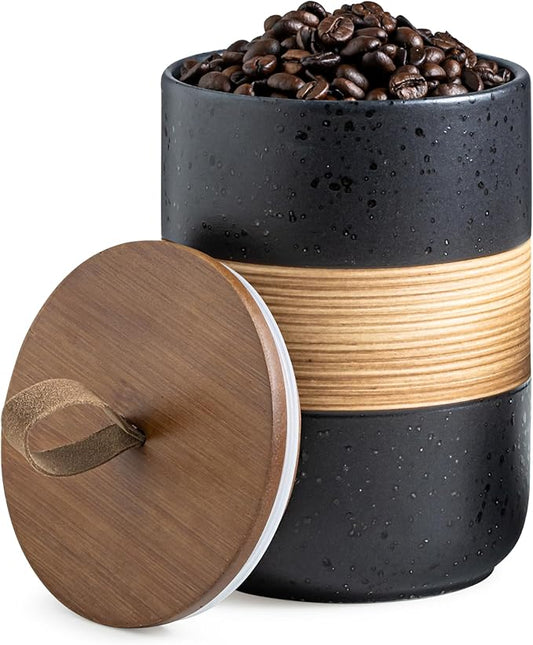 Coffee Container Jar with Lid, Ceramic Kitchen Food Storage Jars for Spice Sugar Cookie, Stackable Decorative Jars for Coffee Bar, Black & 28oz-NeatNest