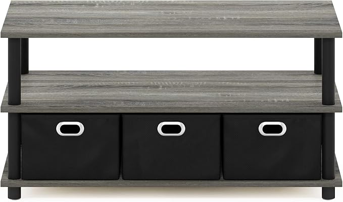 FURINNO Turn-N-Tube Coffee Table, 31.22D x 15.5W x 15.8H in, French Oak Grey/Black/Black-NeatNest