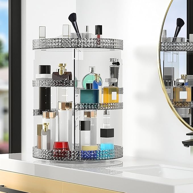 360 Degree Rotating Makeup Organizer, Extra Large Capacity Cosmetic Storage Unit, Removable DIY 7 Layers Skincare Organizer, Acrylic Beauty Perfume Organizer for Vanity Countertop (Gray)-NeatNest