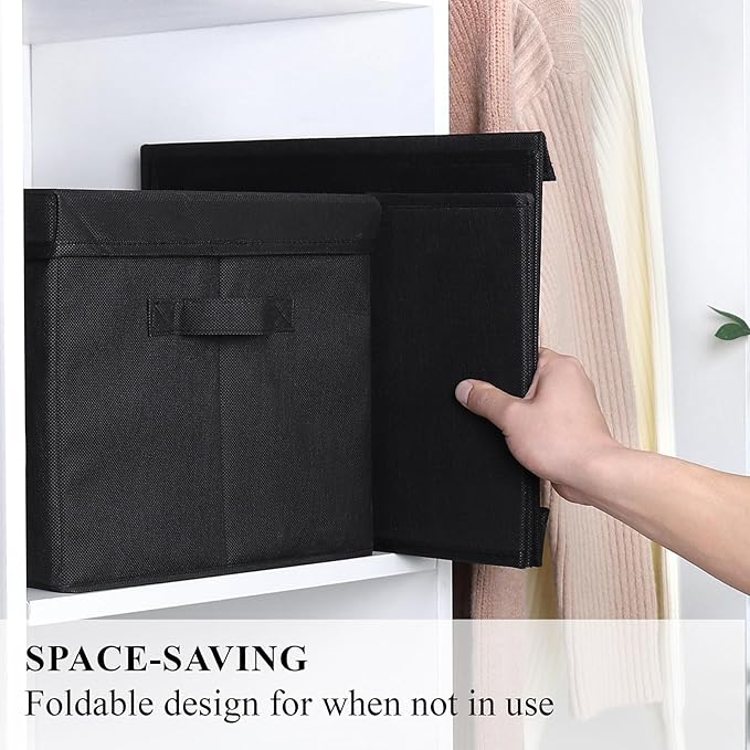 WUIKE Closet Storage Bins with Lids, Foldable Fabric Clothes Storage Bins for Organizing, Closet Organizer Boxes for Shelves, Black, Extra Large, 3-Pack-NeatNest