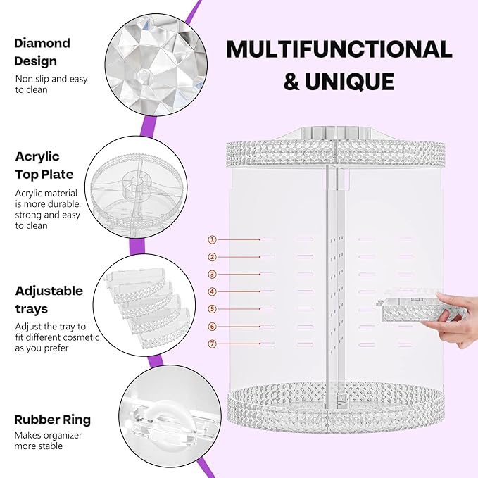 360 Degree Rotating Makeup Organizer, Extra Large Capacity Perfume Organizer, Removable DIY 7 Layers Make up Organizer for vanity, Cosmetic Display Case Organizador De Maquillaje (Clear)-NeatNest