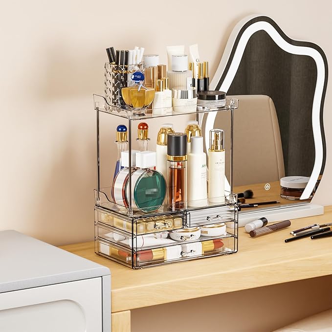 Yieach Bathroom Counter Organizers and Storage,Clear Acrylic Makeup Organizers with Drawers for Vanity,Bedroom,Plastic Skincare Organizer for Dresser Top Beauty,Cosmetic,Lotion and Perfume Organizer-NeatNest