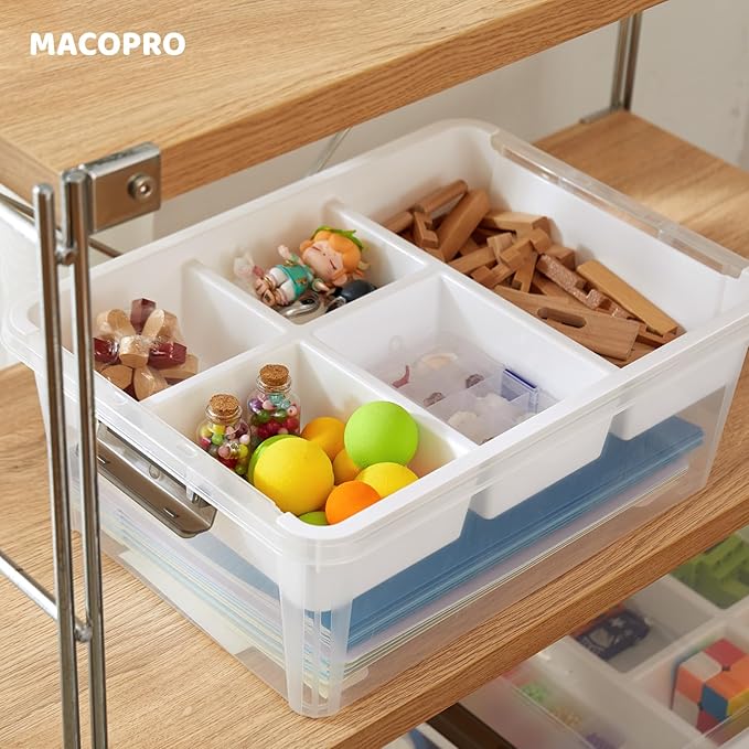 17 QT Plastic Storage Box with Removable Tray Craft Organizers and Storage Clear Storage Container for Organizing Bead, Tool, Sewing, Playdoh (White, 1Pack-17QT)