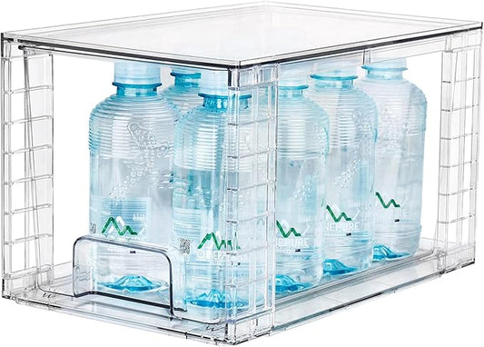 1Pack Large Stackable Kitchen Storage Drawers, Clear Foods Organizer Bins with Handles, Easily Assemble for Bathroom, Kitchen, Pantry, Cabinet, Closet(XL-Down Handle)-NeatNest