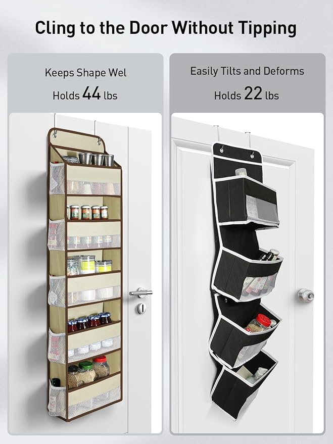 Yecaye 2 Pc Over the Door Organizer with 5 Bins 10 Side Pockets, 44lbs Load Hanging Bathroom and Bedroom Organizer, behind the Door Hanging Organizers for Nursery Newborn Baby Essential Stuff Beige-NeatNest
