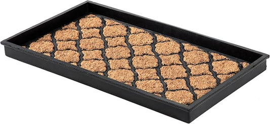 Anji Mountain Heavy Duty Waterproof Rubber Shoe Storage Mat Organizer/Boot Storage Tray Multi Use for Entryway with Coir, Tan Insert, Fits 2 Pair (24.5" Wide)