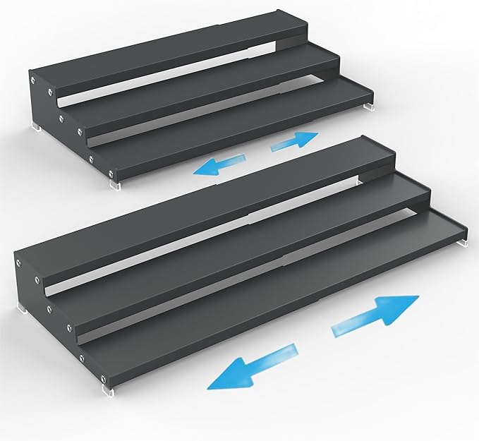 Expandable Spice Rack Storage organizer with 3-Tier step shelf cabinet,seasoning rack organizion.Great for Kitchen countertop shelves,Bathroom,dressing table,Cupboard,Pantry and more(2packs/Gun-gray)-NeatNest