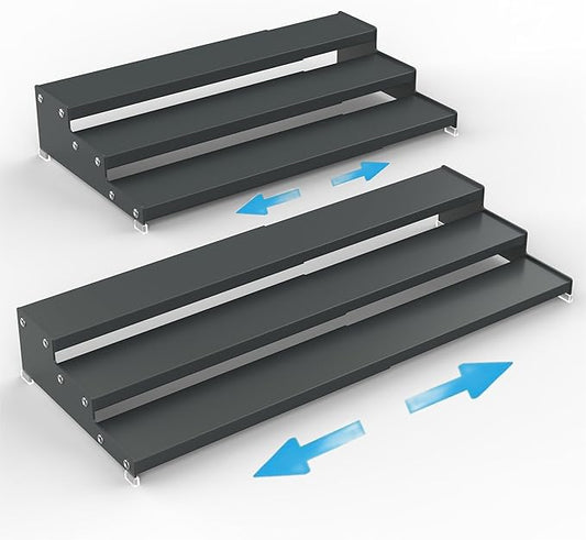 Expandable Spice Rack Storage organizer with 3-Tier step shelf cabinet,seasoning rack organizion.Great for Kitchen countertop shelves,Bathroom,dressing table,Cupboard,Pantry and more(2packs/Gun-gray)-NeatNest
