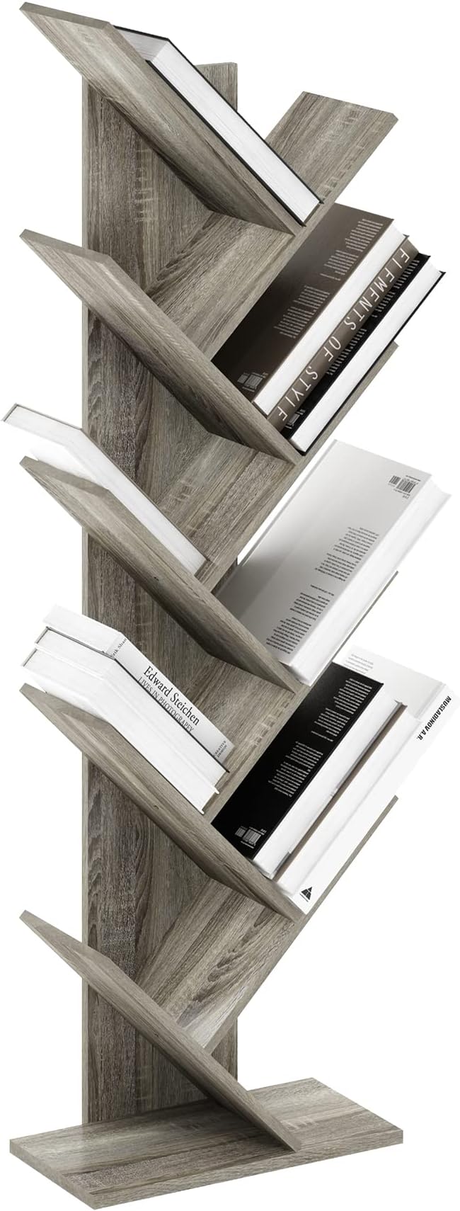 Furinno Tree Bookshelf 9-Tier Floor Standing Tree Bookcase, French Oak-NeatNest