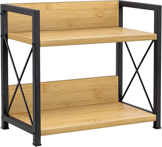 Giikin Countertop Shelf Organizer, 2 Tier Kitchen Spice Rack Organizer for Countertop, Wood Coffee Counter Shelf Organizer for Home (Bamboo, S)-NeatNest