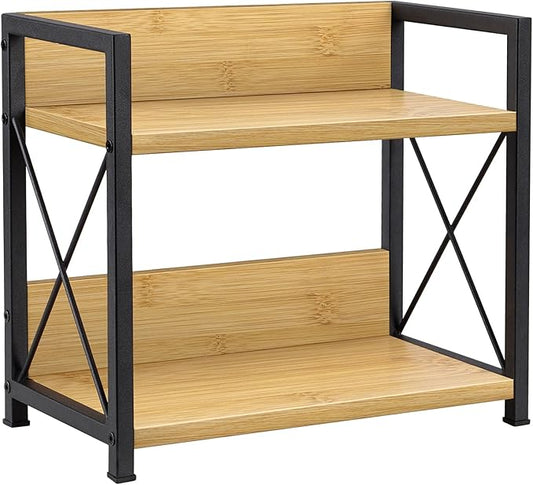 Giikin Countertop Shelf Organizer, 2 Tier Kitchen Spice Rack Organizer for Countertop, Wood Coffee Counter Shelf Organizer for Home (Bamboo, S)-NeatNest