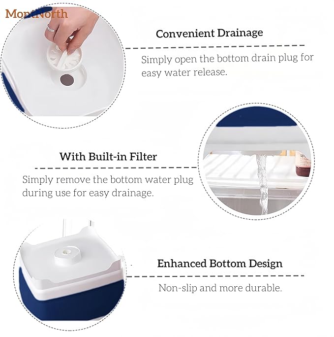 Collapsible Wash Basin 9L, Foldable Dish Tub with Drain Plug, Portable Collapsible Dish Basin, Camping Sink for Washing Dishes, Laundry & Kitchen Use (Navy Blue)-NeatNest