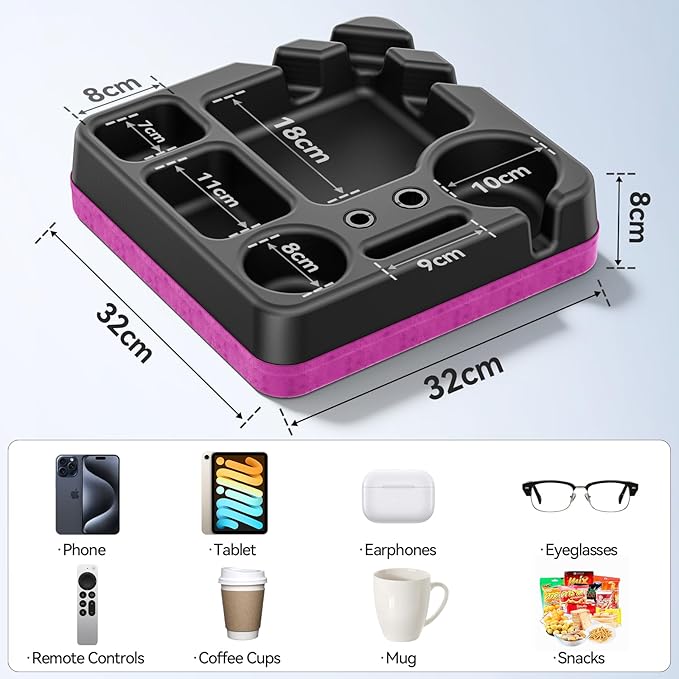 Couch Cup Holder Tray Couch Cup Holder Pillow Bed Tray Snack Sofa Bed Caddy Organizer Beach Sofa Drink Holder Anti-Spill Portable Snack Caddy Couch Remote Holder for Phone Pad Kindle Beverage Purple-NeatNest