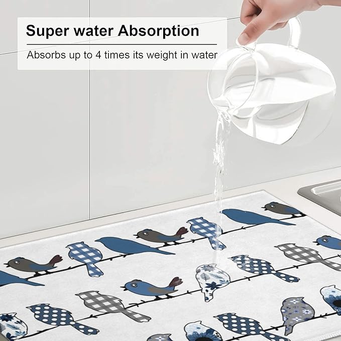 Blue Bird Dish Drying Mat 18x24 For Kitchen Counter Absorbent Microfiber Dishes Pad Dish Drainer Rack Mats Fast Dry Kitchen Accessories-NeatNest