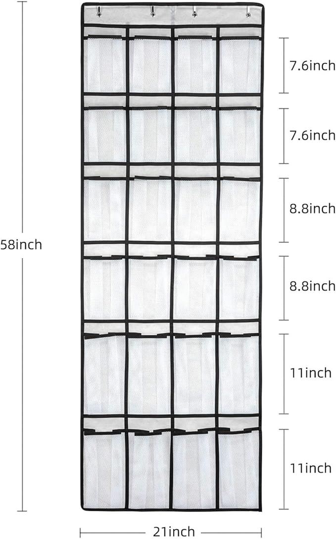 Over The Door Shoe Organizer, Hanging Shoe Organizer with 24 Mesh Large Pockets Door Shoe Rack Organizer for Men Women Kids Hanging Shoe Storage Bag.(White-NeatNest