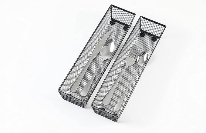 BYCY Silverware Drawer Organizer, Mesh Utensil Organizer for Kitchen Storage, Black Steel Metal Mesh Tray for Flatware Fork Spoon Knife… (12 * 3-5P-Black)-NeatNest