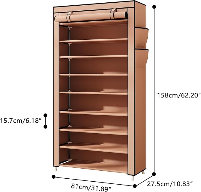 Laiensia 9-Tier Vertical Shoe Rack Organizer, Space Saving Shoe Storage Organizer, Non-Woven Cover Shoe Shelf Holds 36-45 Pairs for Bedroom, Hallway, Closet Entryway, Brown-NeatNest